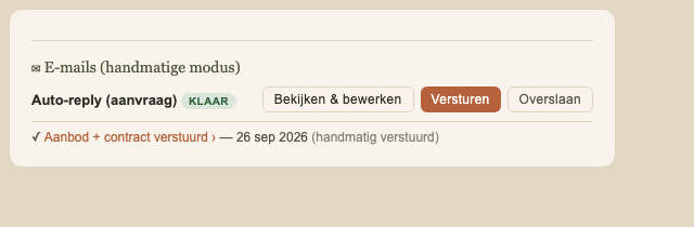 The E-mails block on the booking card
